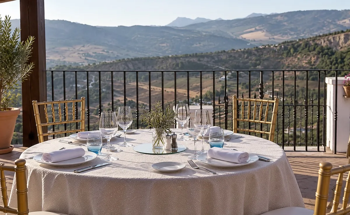Mesa en la terraza de Abades Ronda, con vistas a las sierras de la Serranía de Ronda